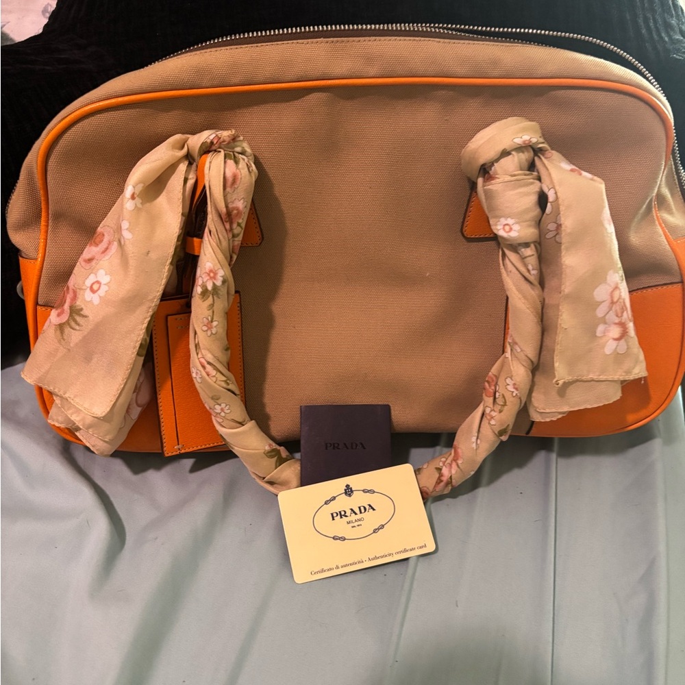 Prada Beige and Orange Shoulder Bag